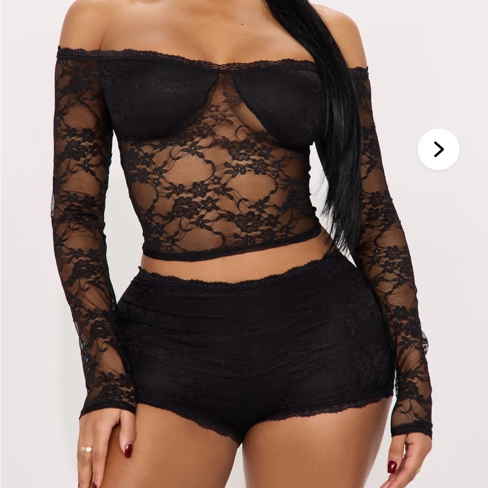 Fashion Nova Black Lace Off-Shoulder Set
